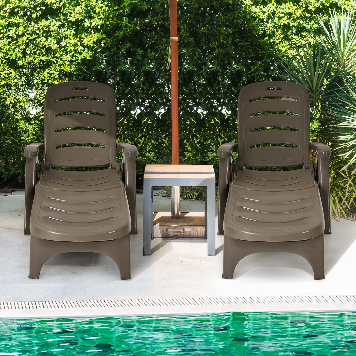 Outdoor Chaise Lounge Chair, Adjustable 5-Posistion Recliner Chair with Built-in Wheels
