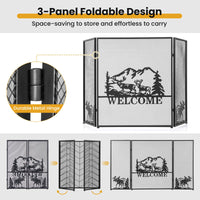 Tangkula 52 x 31 Inch Fireplace Screen, 3-Panel Folding Spark Guard w/Natural Scenery & Moose Pattern