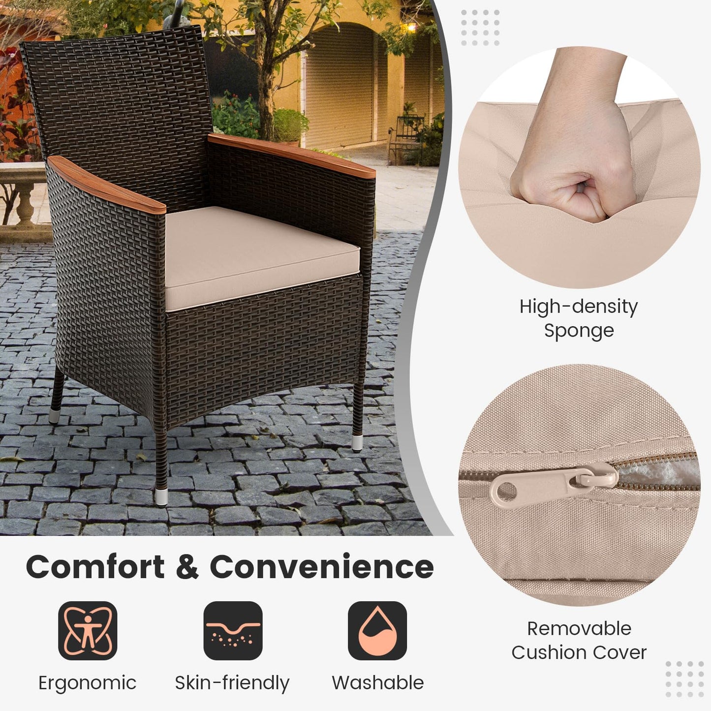 Tangkula 7 or 9 Piece Outdoor Dining Set, Patio Wicker Furniture Set with Acacia Wood Table Top w/Umbrella Hole