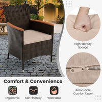 Tangkula 7 or 9 Piece Outdoor Dining Set, Patio Wicker Furniture Set with Acacia Wood Table Top w/Umbrella Hole