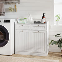 Tangkula Meuble de rangement double à bascule pour panier à linge, 80 cm de haut, pour salle de bain