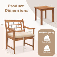 Tangkula 3 Piece Wood Patio Furniture Set, Outdoor Bistro Set w/Soft Seat Cushions
