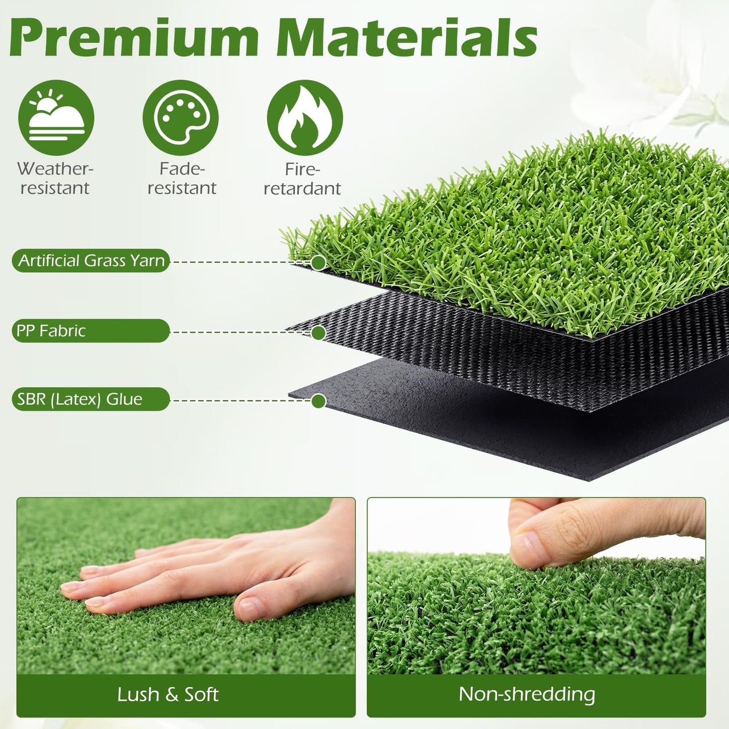 Tangkula Realistic Artificial Turf Rug with 0.3" Pile Height