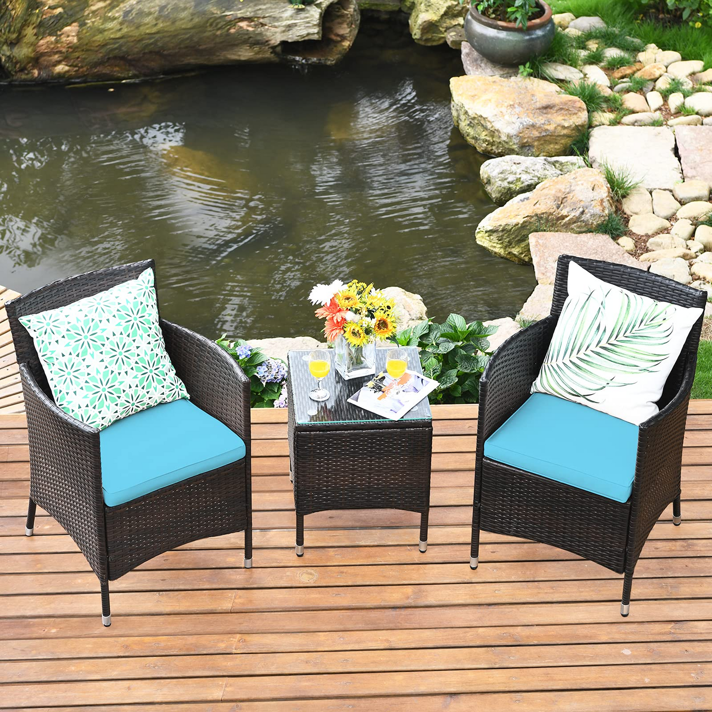 Outdoor Wicker Rattan Conversation Set - Tangkula