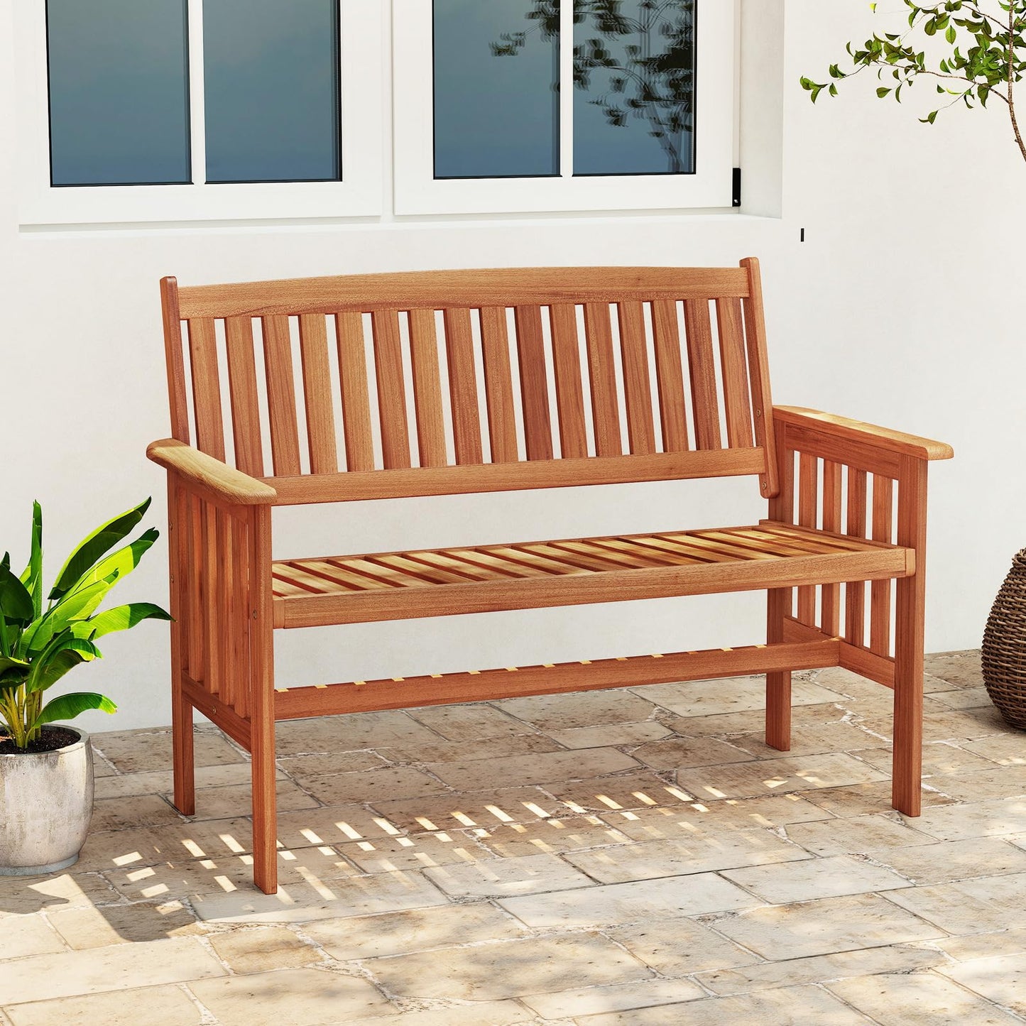 Banc de jardin extérieur en bois Tangkula pour porche d'entrée