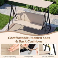 Tangkula 3 Person Porch Swing Outdoor Swing with Removable Cushions