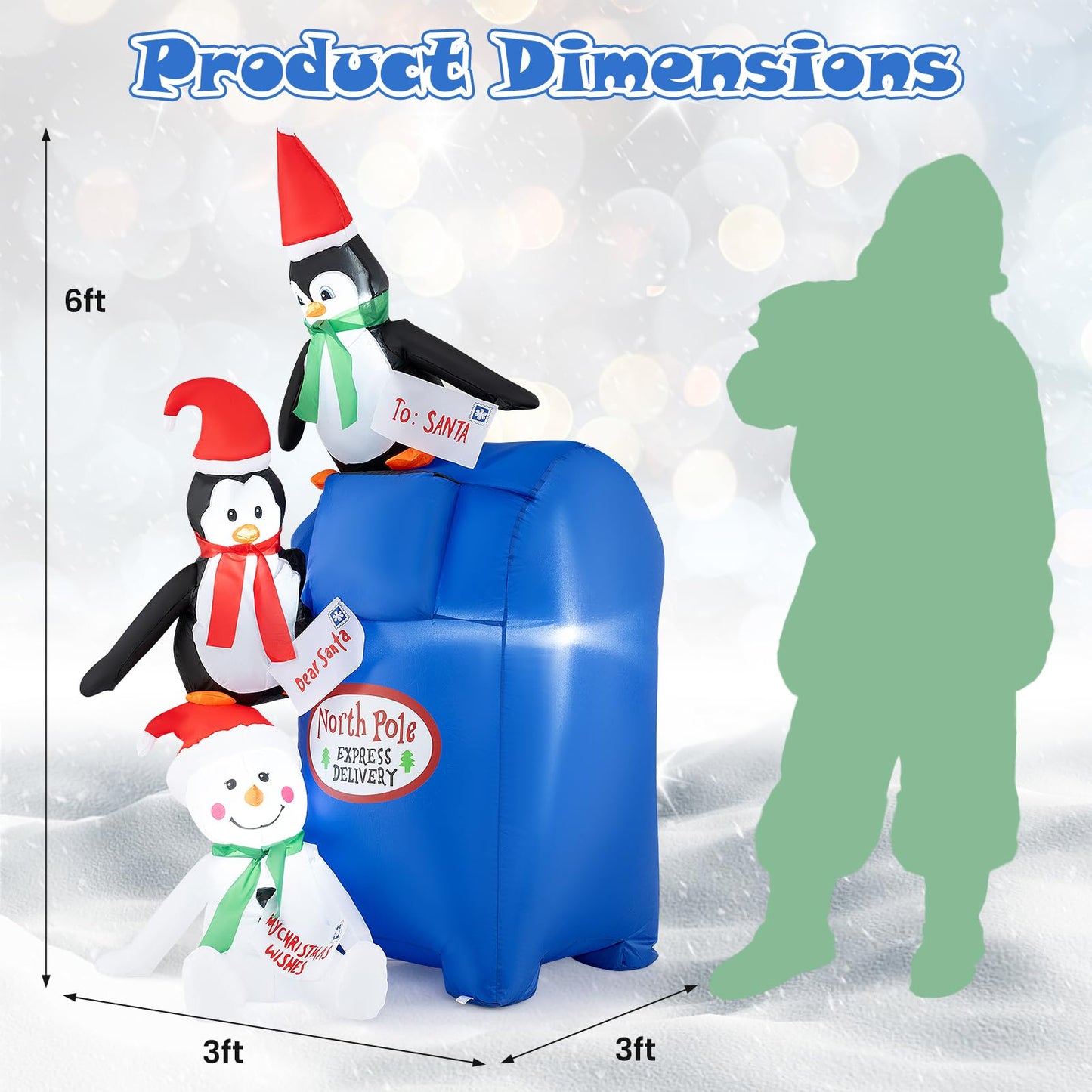 Tangkula 6 FT Lighted Christmas Inflatable Decoration, Inflatable North Pole Mailbox with Penguins and Snowman