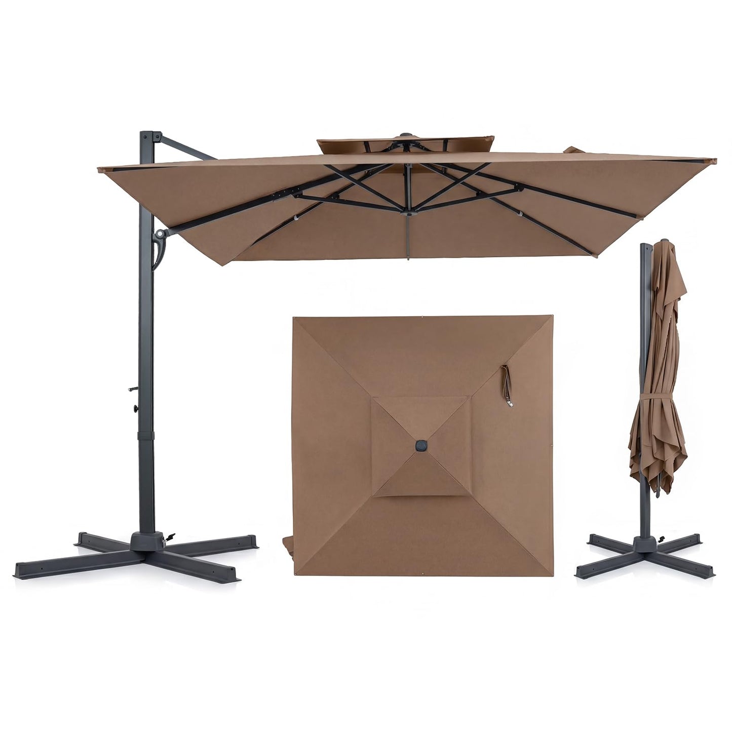 Parasol de terrasse déporté carré TANGKULA 9,5 pieds, avec rotation à 360 degrés