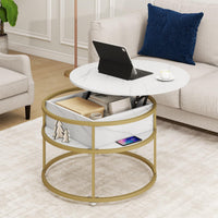 Tangkula 31.5” Round Center Table with Hidden Compartment & Side Shelves