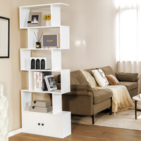 Tangkula S Shaped Bookshelf with Cabinet, 6-Tier Bookcase with Doors, Freestanding Geometric Bookshelves for Living Room