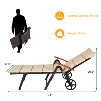 Tangkula Foldable Outdoor Chaise Lounger, Wicker Lounger Chair with Aluminum Black Frame, Wheels for Easy Moving