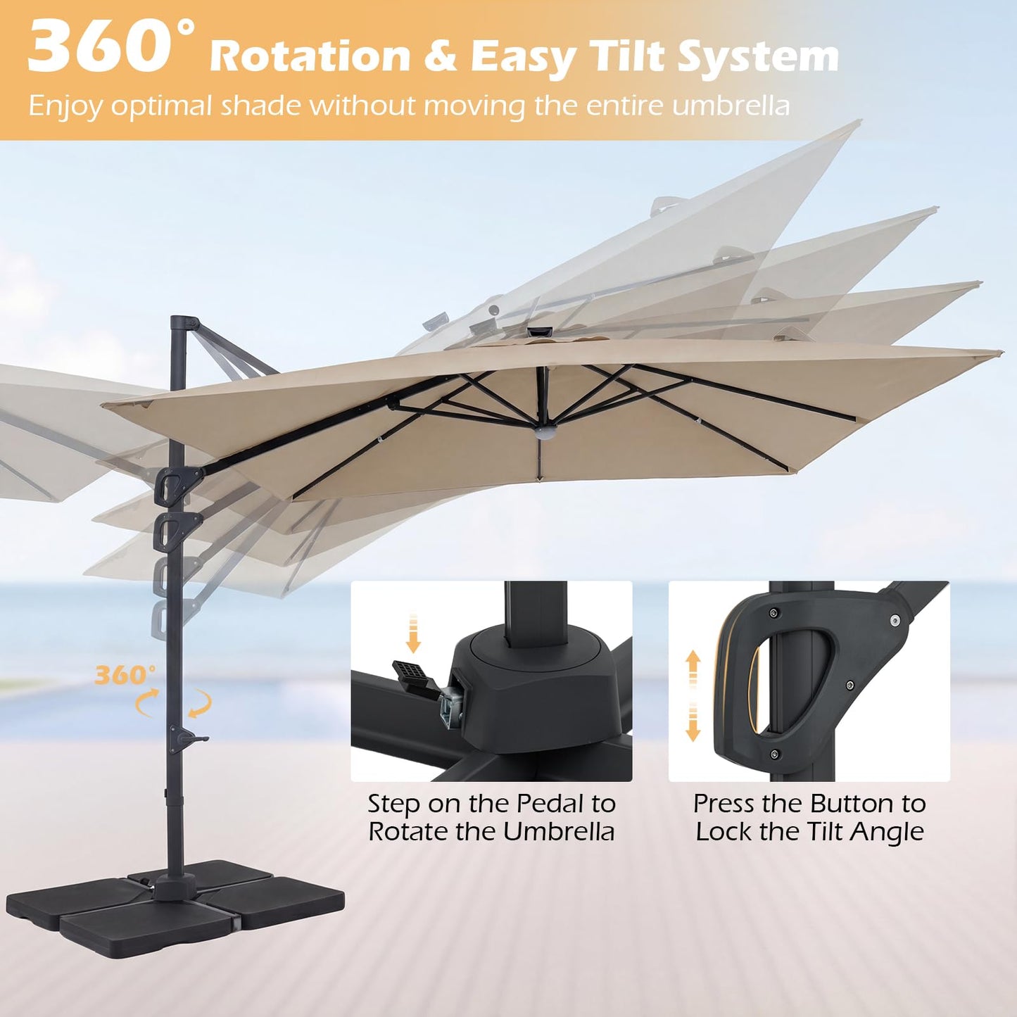 Tangkula 10 FT Solar Patio Umbrella with Base Included