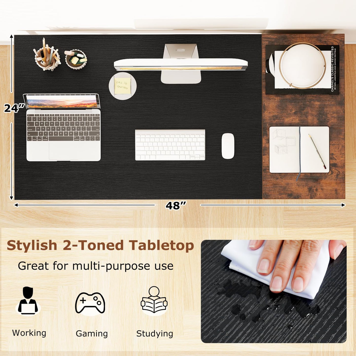 Tangkula 48" Computer Desk with 2 Fabric Drawers