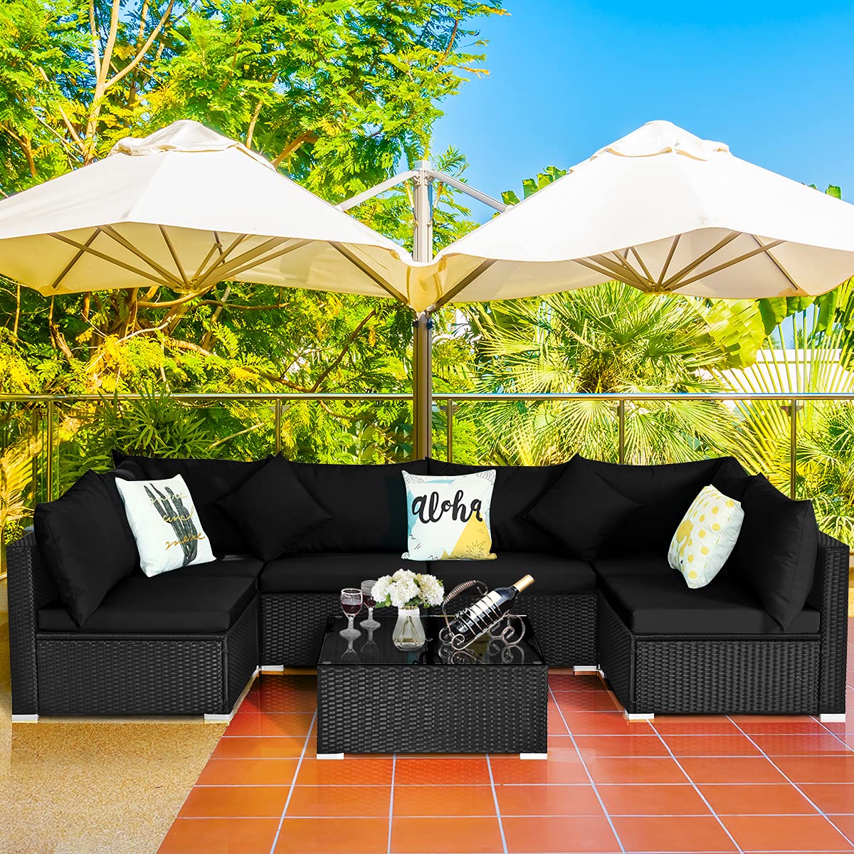 Tangkula 7 Piece Patio Furniture Set with Coffee Table