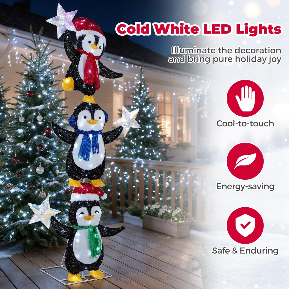 Tangkula 6 FT Lighted Christmas 3 Stacked Penguins