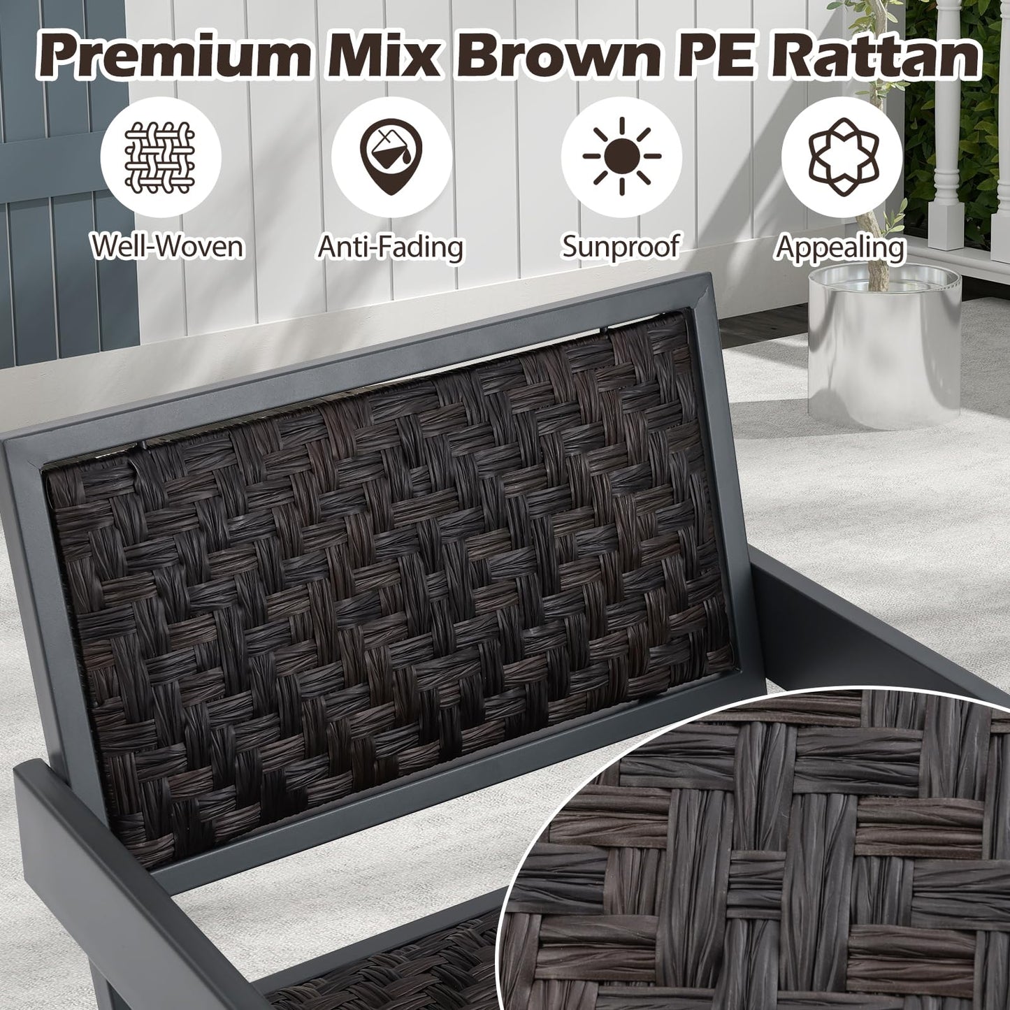 Tangkula 3 Pieces Patio PE Wicker Bistro Set