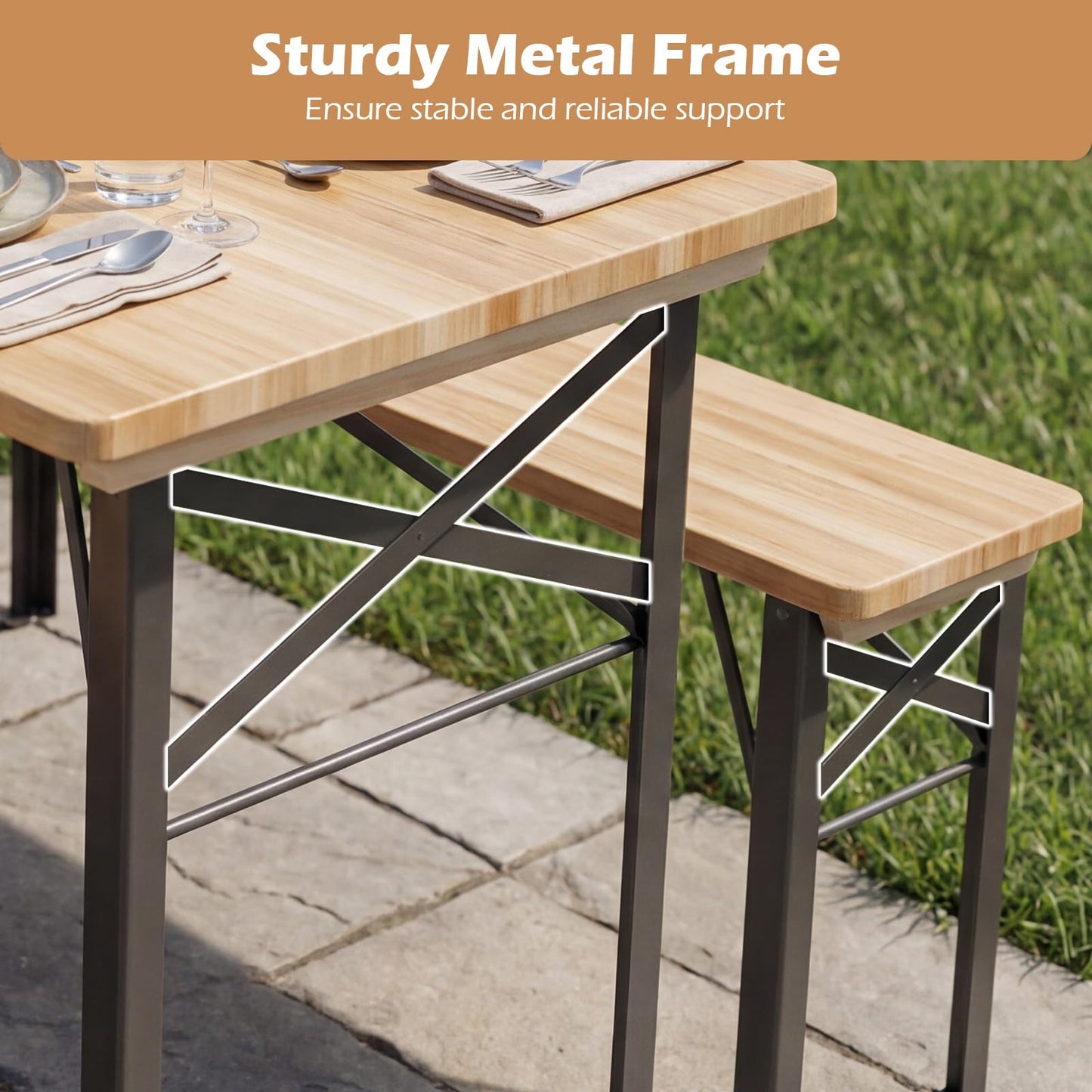 Tangkula 3 Piece Folding Picnic Table with 2 Benches
