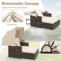 Tangkula Outdoor Patio Rattan Daybed w/Retractable Canopy & Adjustable Backrests
