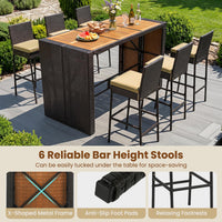 Ensemble de bar extérieur Tangkula 7 pièces avec 6 chaises rembourrées