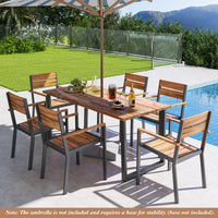 Tangkula Acacia Wood Patio Chairs Set of 6 Outdoor Stackable Dining Chairs with Slatted Seats and Metal Frame