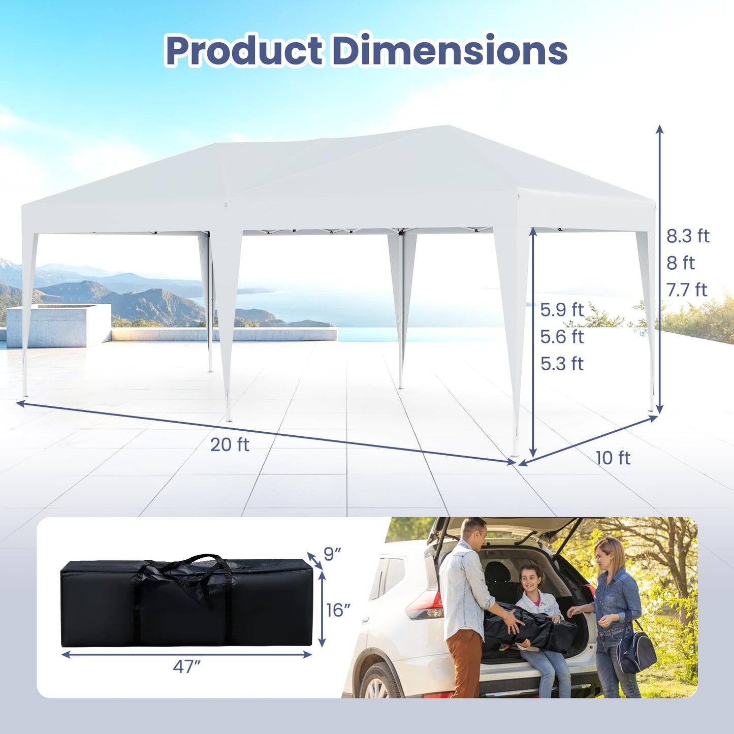 Tangkula 10 x 20 FT Pop Up Canopy Easy Setup Outdoor Tent Shelter