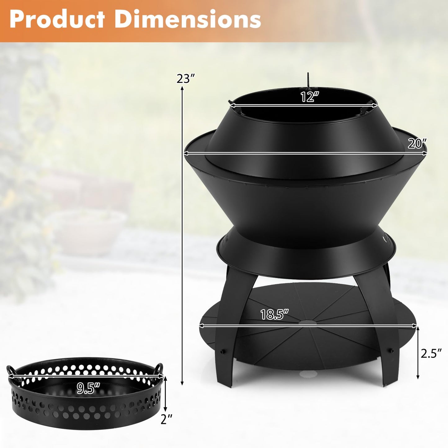 Tangkula Outdoor Fire Pit, 20 Inch Metal Fire Bowl with Pot Holder & Storage Shelf, Smokeless Oxygen-Enriched Burning