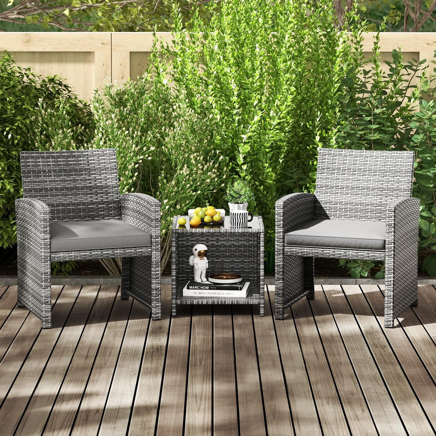 Tangkula 3 Pieces Patio Furniture Set with Tempered Glass Coffee Table
