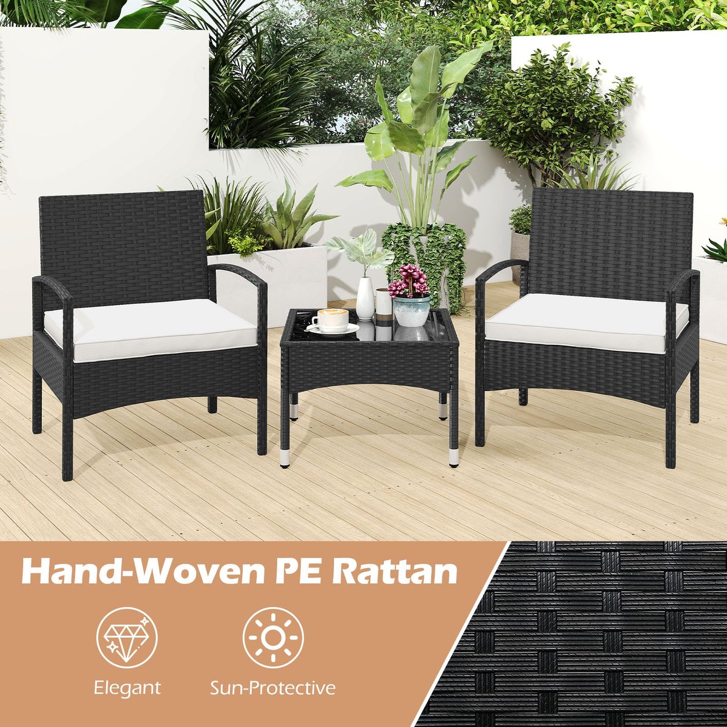 Tangkula 3 Piece Patio Furniture Set for Porch Balcony Backyard Poolside