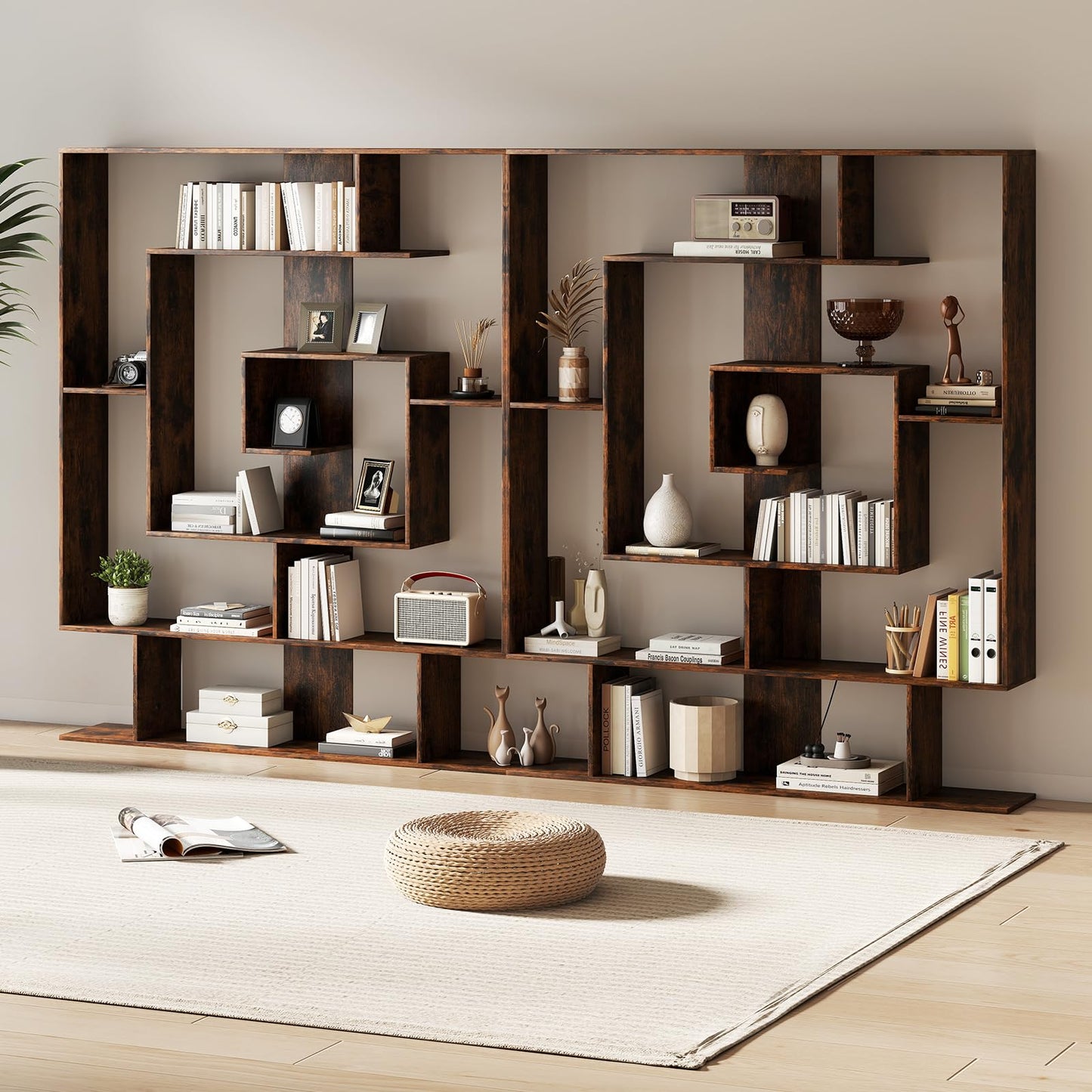 Tangkula Irregular Wooden Bookshelf Geometric Bookcase