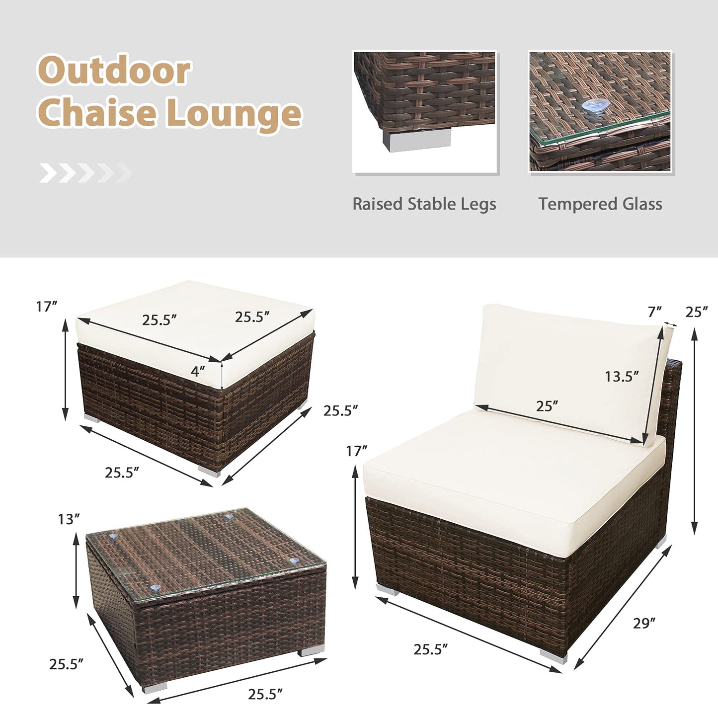 5 Piece Wicker Lounge Chair Set, with Tempered Glass Coffee Table