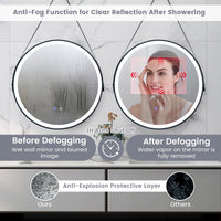 Tangkula 60CM Round LED Bathroom Mirror with Leather Strap