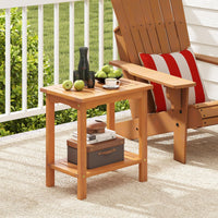Tangkula Table d'appoint d'extérieur, table de patio à 2 niveaux avec plateau à lattes et étagère de rangement