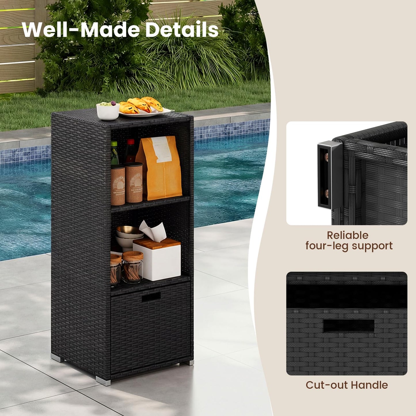 Tangkula Rattan Outdoor Storage Cabinet