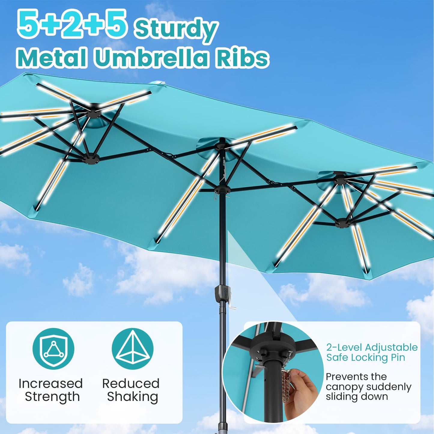 Tangkula 13 FT Solar Patio Umbrella with Base Included | Double-Sided