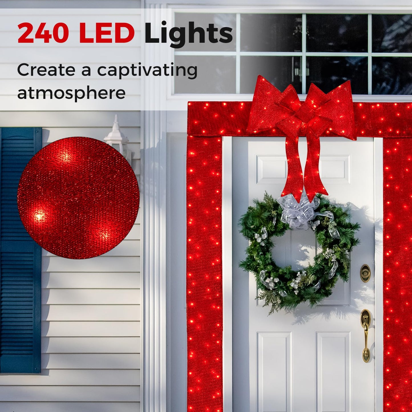 Tangkula Pre-Lit Christmas Doorway Arch w/Bow, LED Lighted Festive Door Decoration w/ 240 Red LED Lights