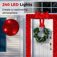 Tangkula Pre-Lit Christmas Doorway Arch w/Bow, LED Lighted Festive Door Decoration w/ 240 Red LED Lights