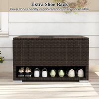 Tangkula 48 Gallon Rattan Outdoor Storage Box with Shoe Rack