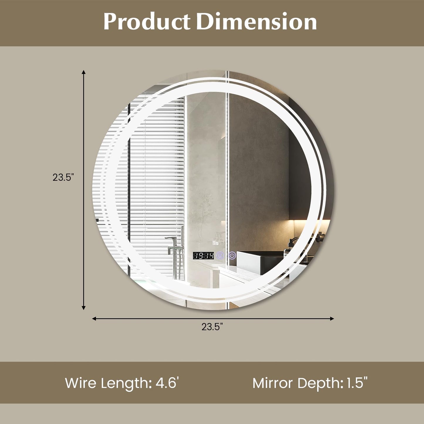 Miroir de salle de bain rond Tangkula avec LED