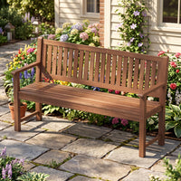 Tangkula 3-Seater Outdoor Wooden Bench | 59" Large Garden Bench with Backrest & Armrests