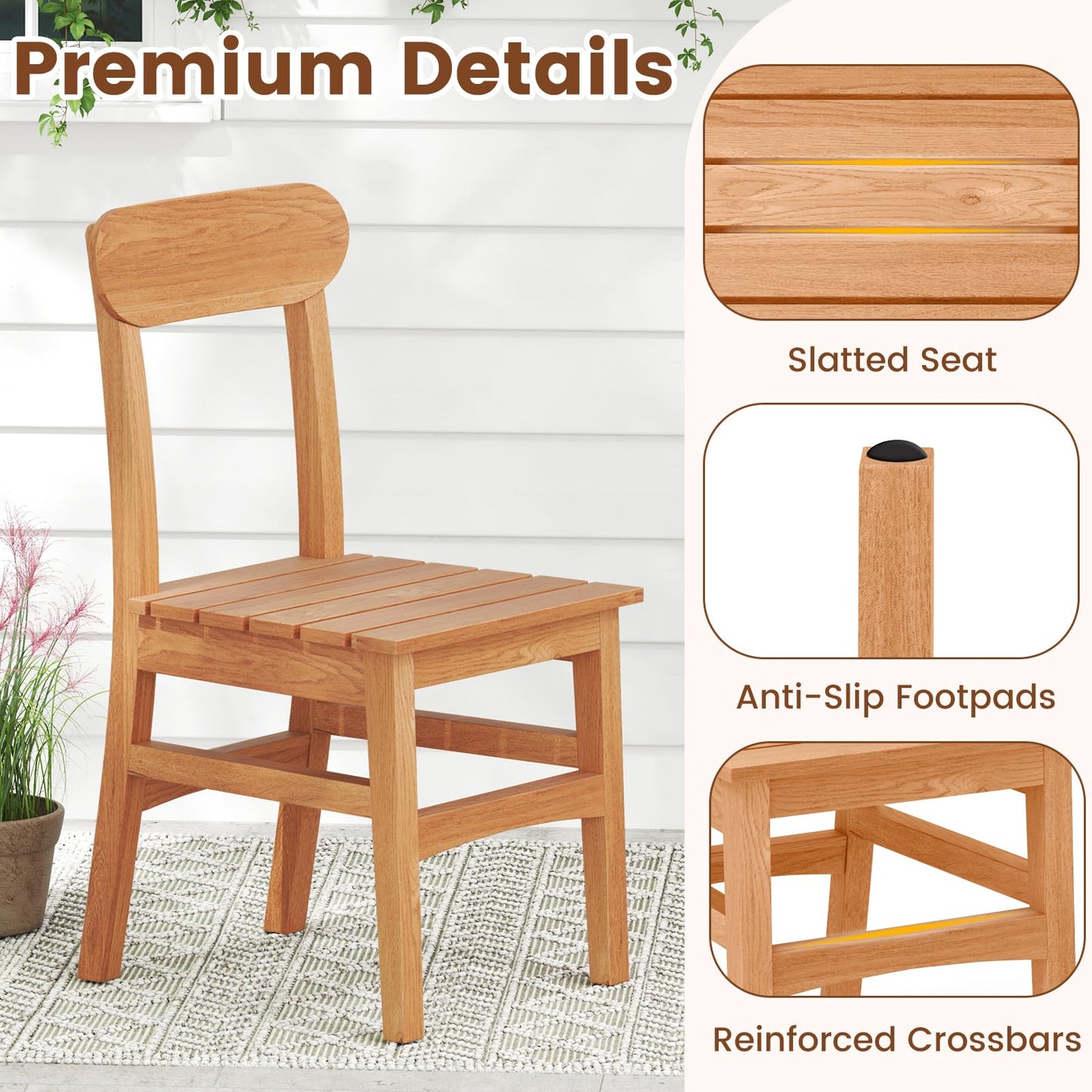 Tangkula Patio Teak Wood Chair Wooden Armless Dining Chair