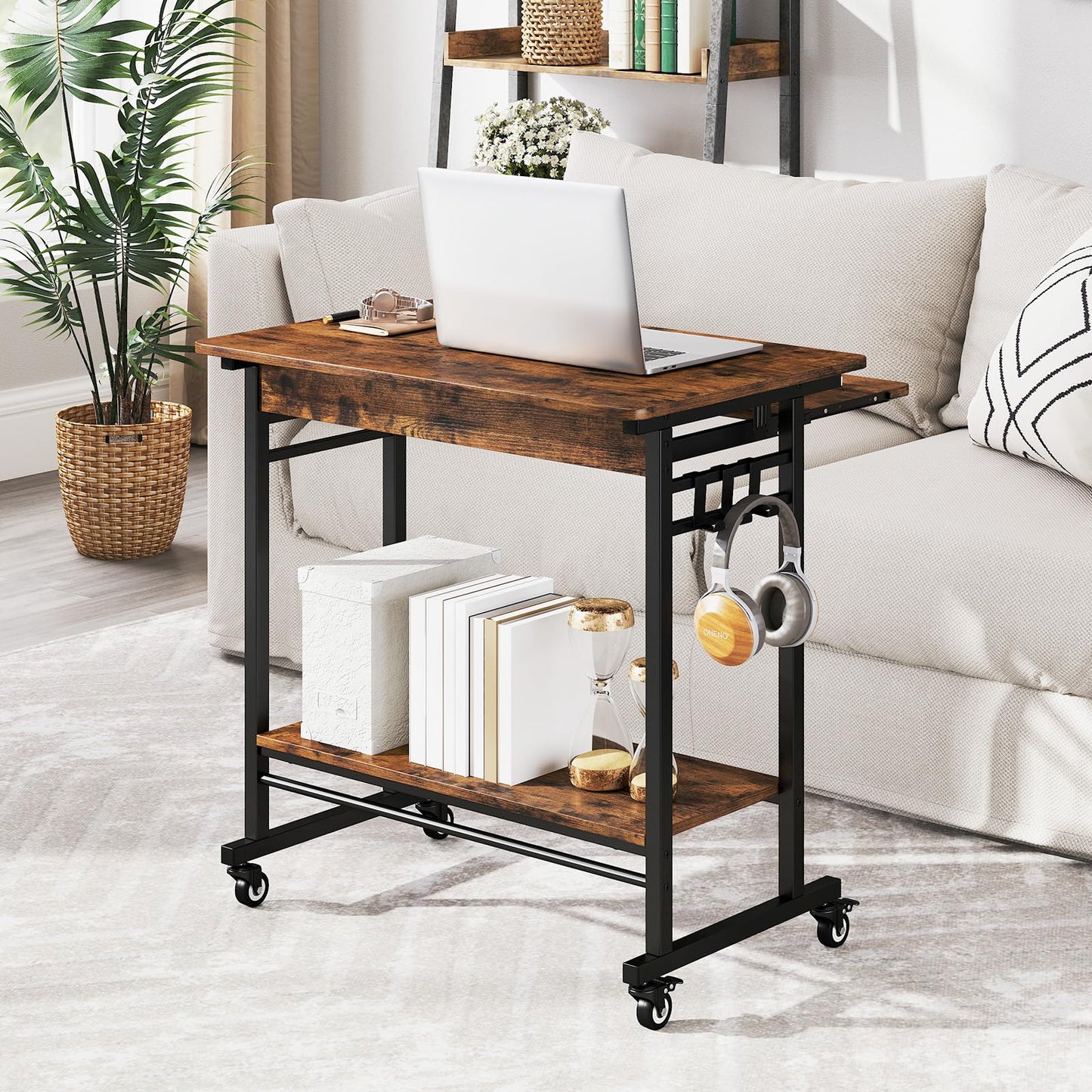 Tangkula Rolling Computer Desk Cart with Keyboard Tray