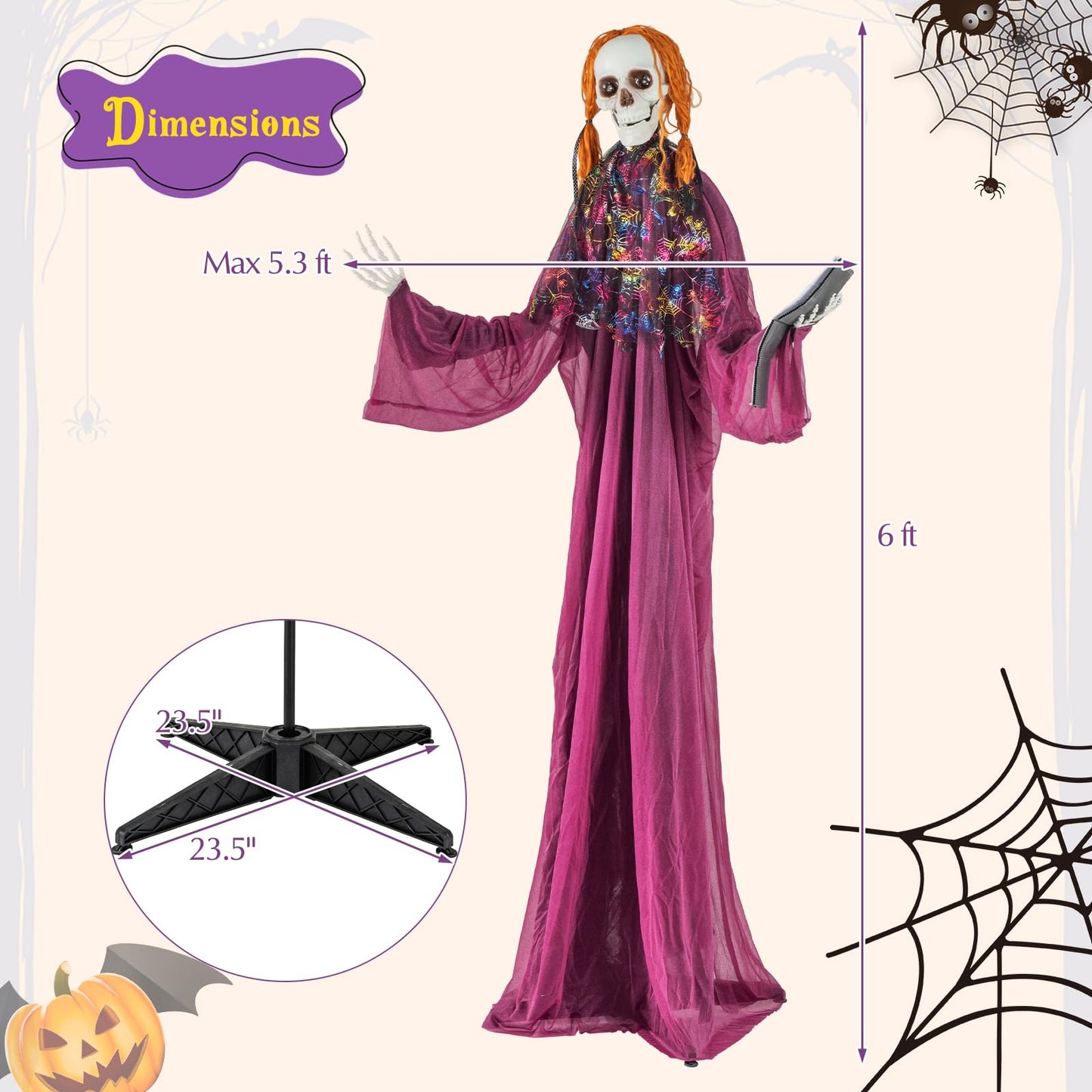 Tangkula 6 Feet Halloween Animatronic Standing Girl Holding Book with Sound