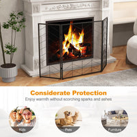 Tangkula 52 x 31 Inch Fireplace Screen, 3-Panel Folding Spark Guard w/Chevron Herringbone Pattern
