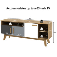 Tangkula Modern TV Stand, Wood TV Console Table for TVs up to 65 Inch, Entertainment Center with 3 Storage Cabinets (Natural)