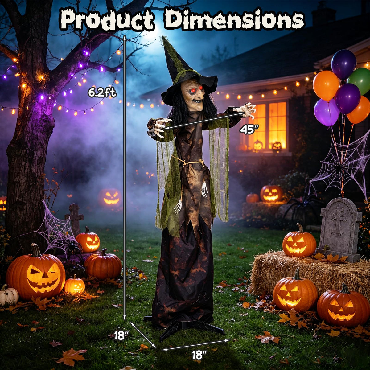 Tangkula 6.2 FT Animated Halloween Standing Talking Witch with Glowing Eyes