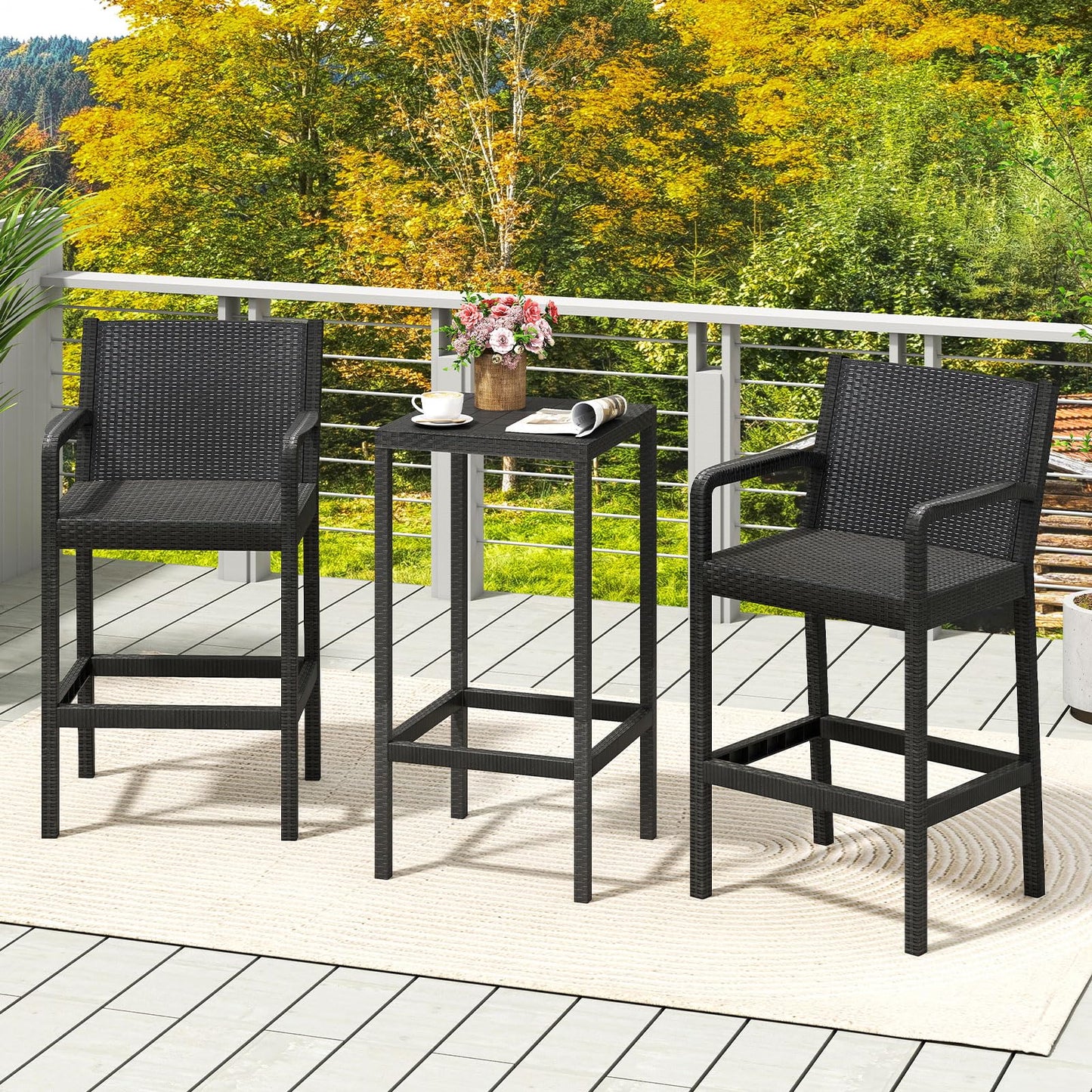 Tangkula 3 Pieces Patio Bar Set for Garden