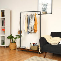 Tangkula Industrial Pipe Style Rolling Garment Rack Clothes Rack with Wood Shelf