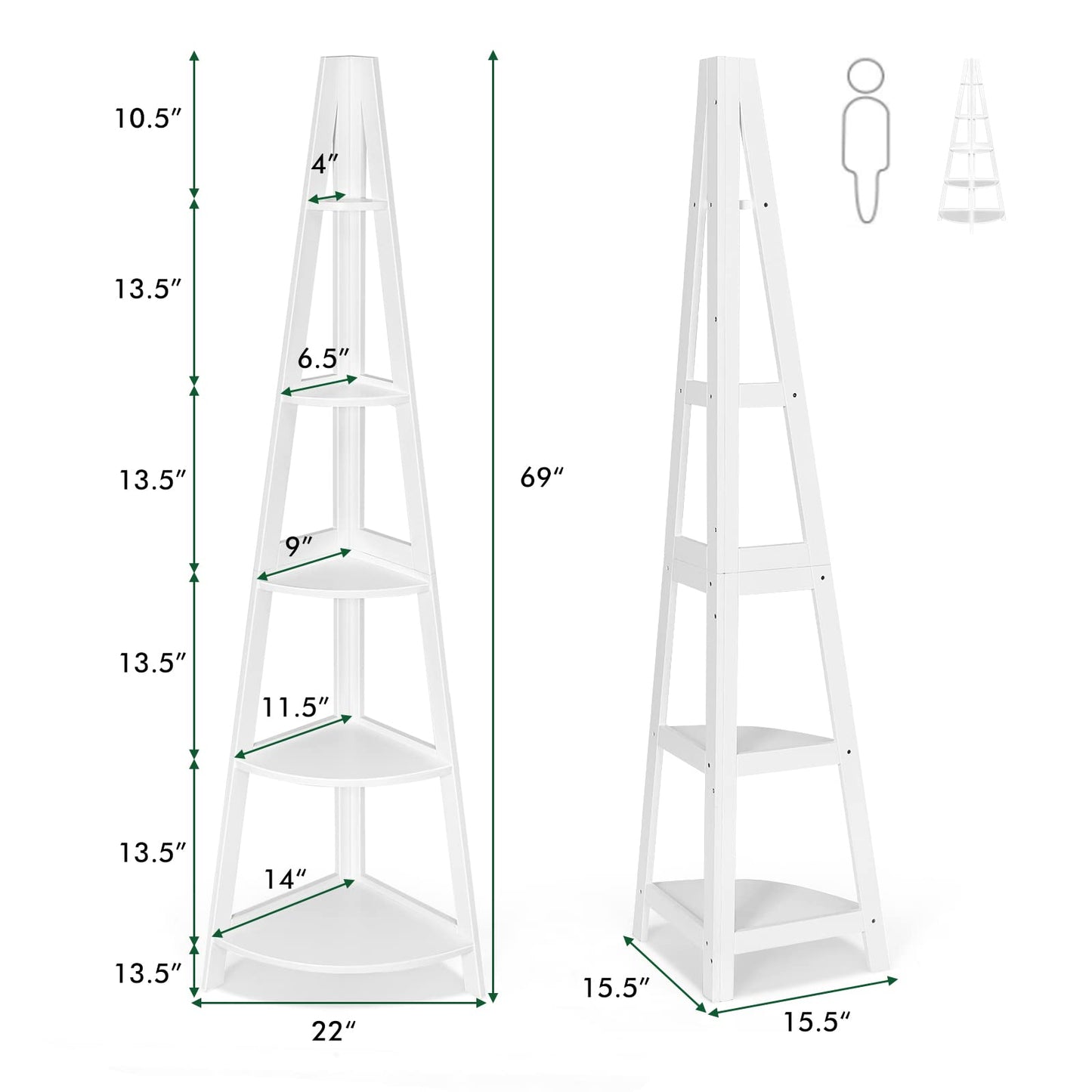 Tangkula 5 Tier Corner Shelf, 69 Inch Tall Corner Bookshelf Ladder Shelf Plant Stand for Living Room Home Office