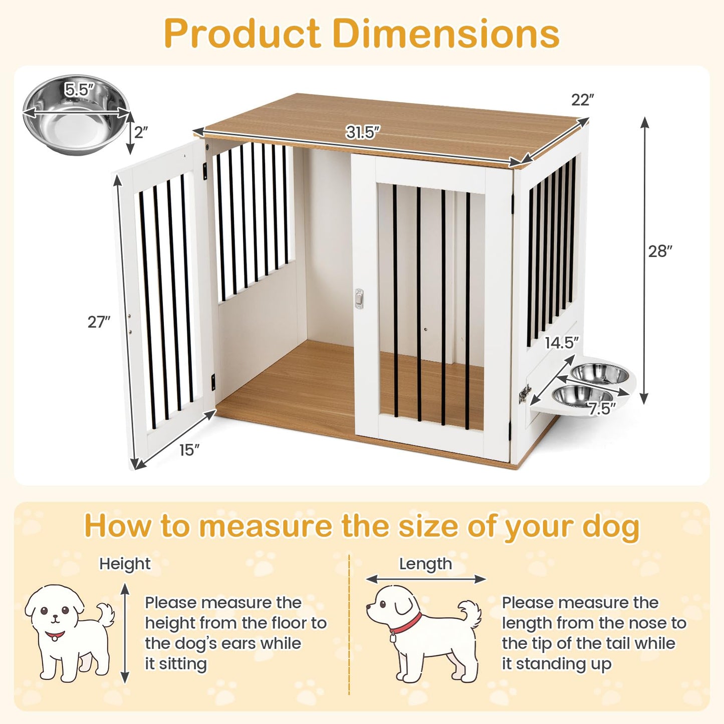 Tangkula 31.5” Dog Crate Furniture for Small Medium Dogs