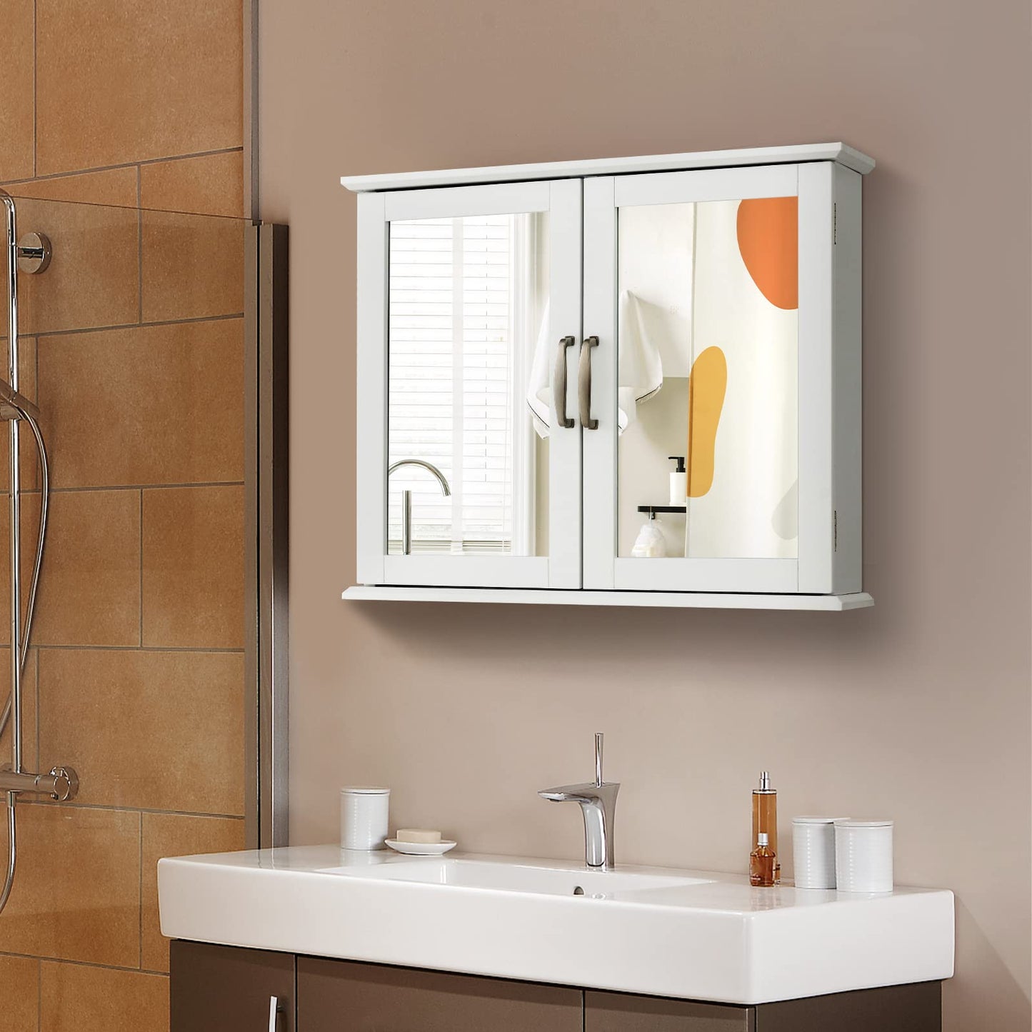 Tangkula Medicine Cabinet with Double Mirror Doors